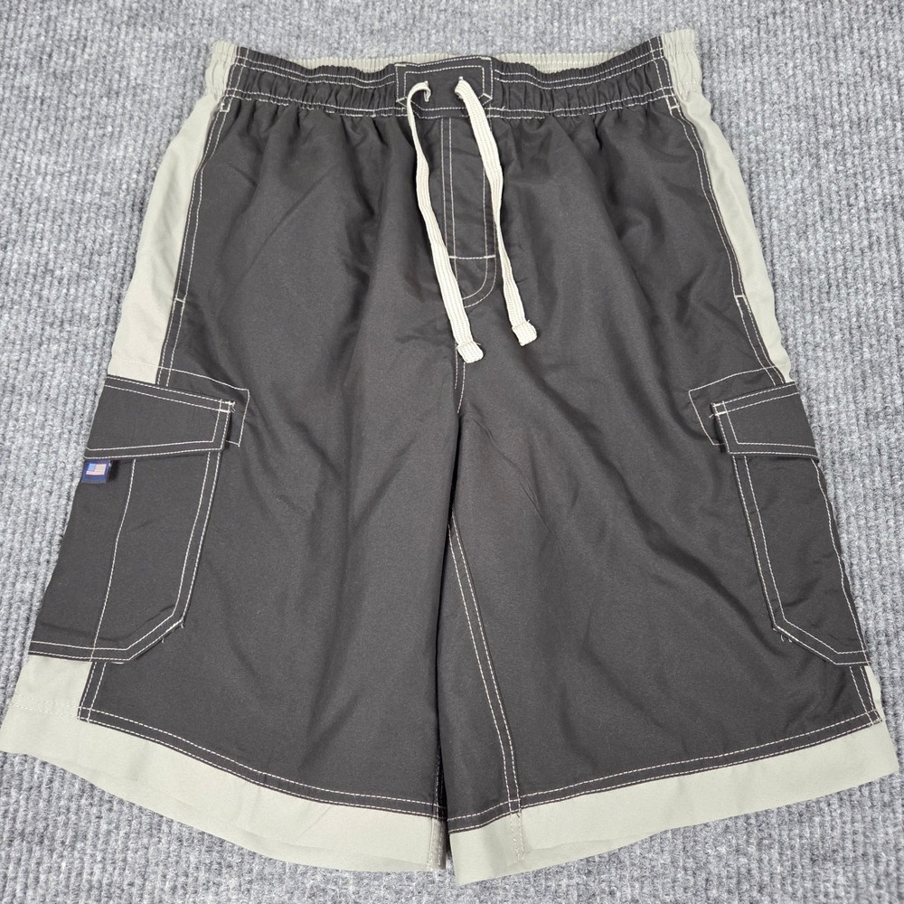 US‎ Apparel Mens Cargo Swim Trunks Black Grey Board Shorts Size M 26828